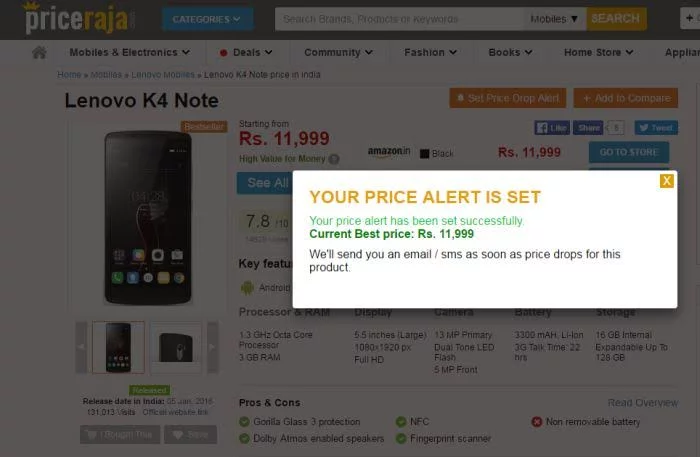 PriceRaja: One Stop Solution for Online Shoppers 5 Price Drop Alert Option