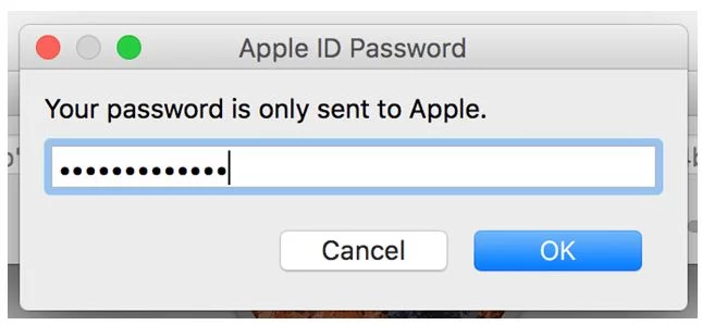 Apple ID and passcode box
