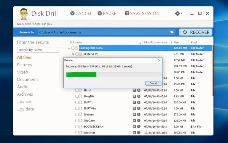 Process of recovering the files