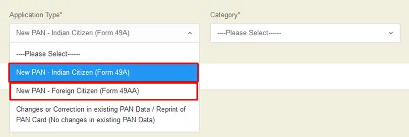 Form 49A - Income Tax Department