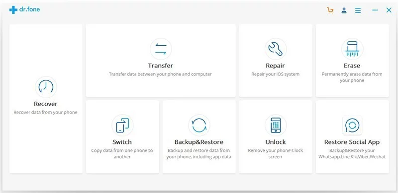 Opcja odzyskiwania systemu iOS dr Fone'a