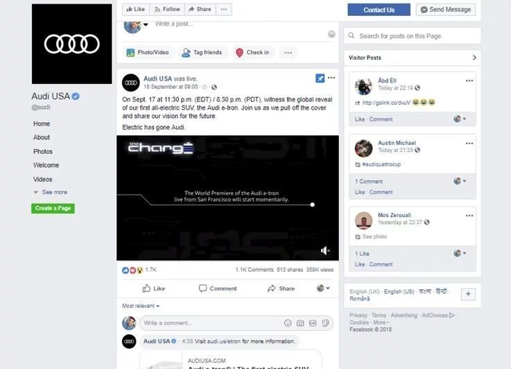 Audi facebook page