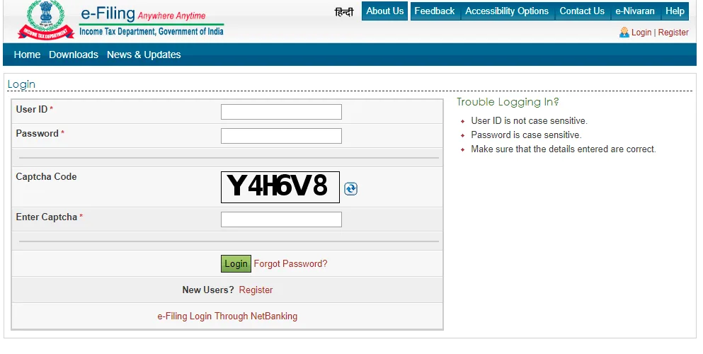 Login on Income Tax Website