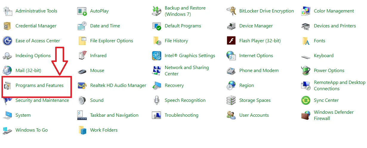 Program and features