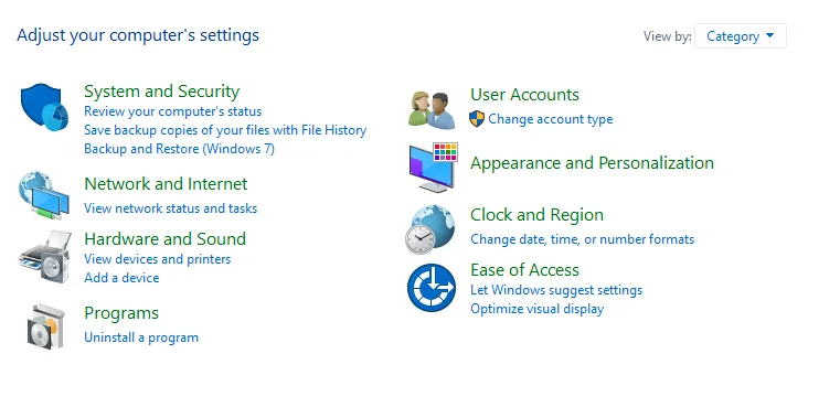 Windows 10 Control panel