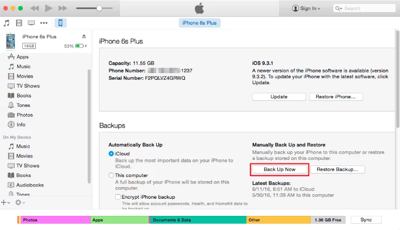 Backup iPhone Contacts to iTunes