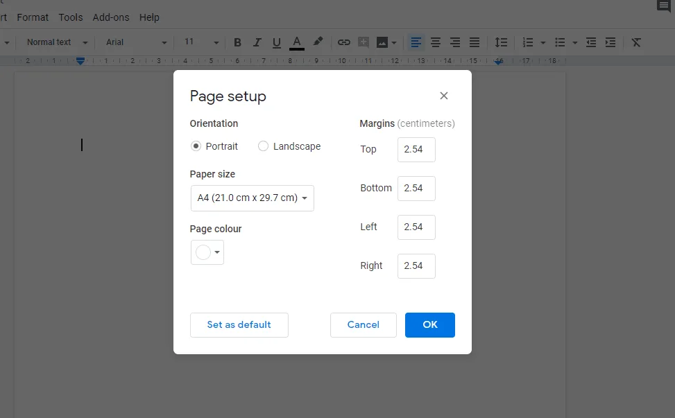 changing the left and right margins Page Setup in Word