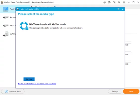 WinPE-based media with MiniTool plug-in