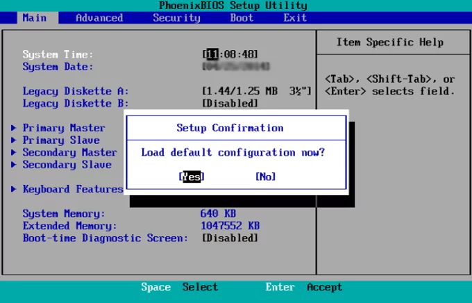 BIOS security setup