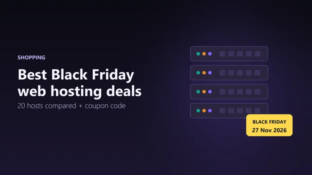Illustration of a server rack with a Black Friday 27 November 2026 price tag
