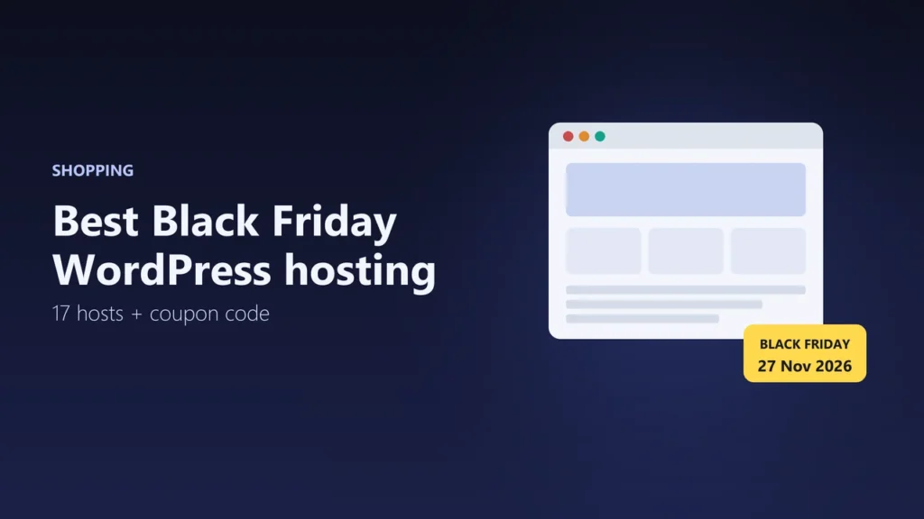 Illustration of a website layout in a browser window with a Black Friday 27 November 2026 tag