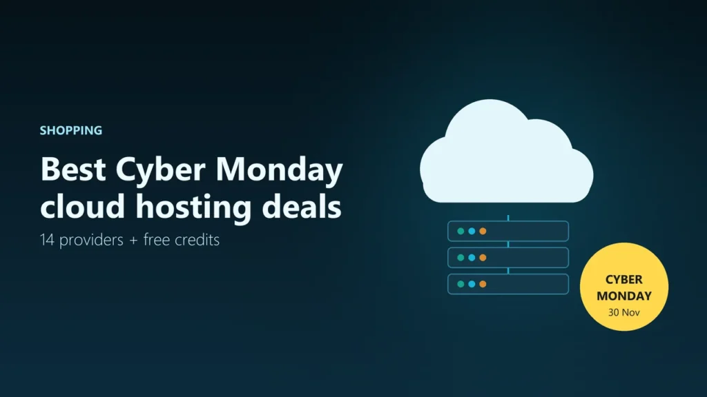 Illustration of a cloud above three server units with a Cyber Monday 30 November tag