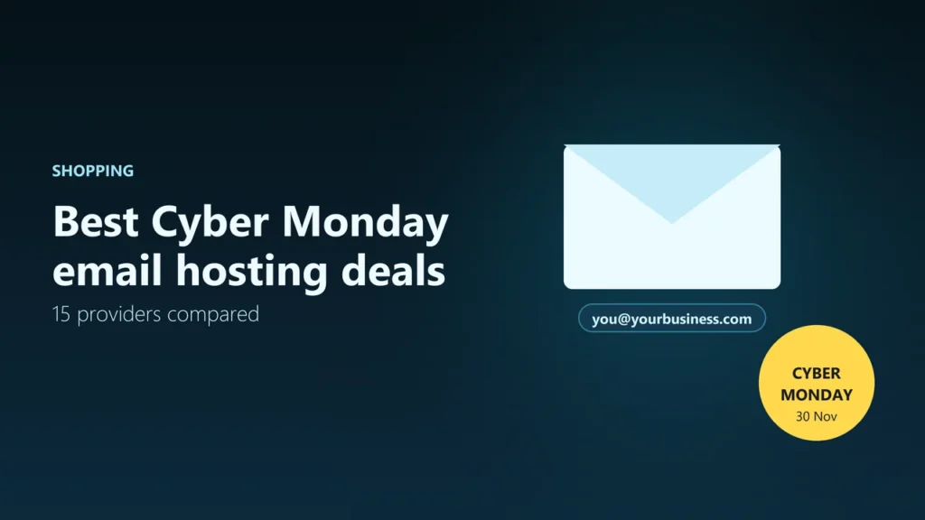 Illustration of an envelope and a custom business email address with a Cyber Monday 30 November tag