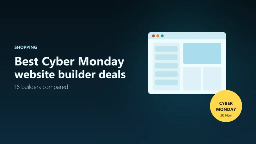 Illustration of a website layout in a browser window with a Cyber Monday 30 November tag