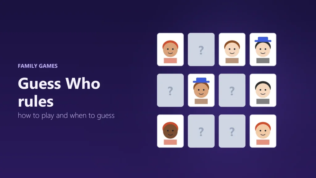 Illustration of a grid of cartoon face cards with some flipped down to show question marks