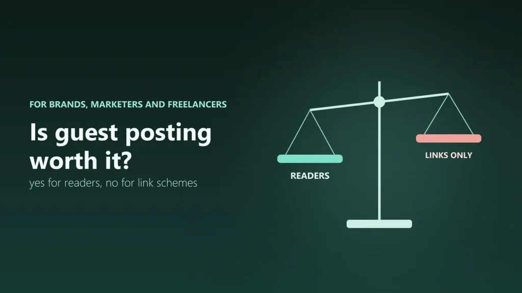 Illustration of a balance scale where the side labelled readers outweighs the side labelled links only