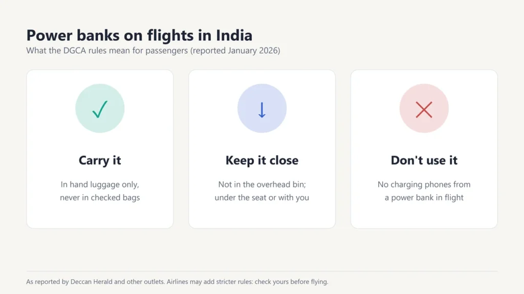 Power bank rules on Indian flights: carry it in hand luggage, keep it close, do not use it during the flight