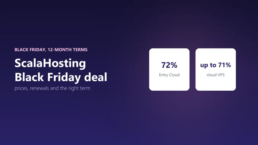 Illustration of two discount cards: 72% off Entry Cloud and up to 71% off cloud VPS