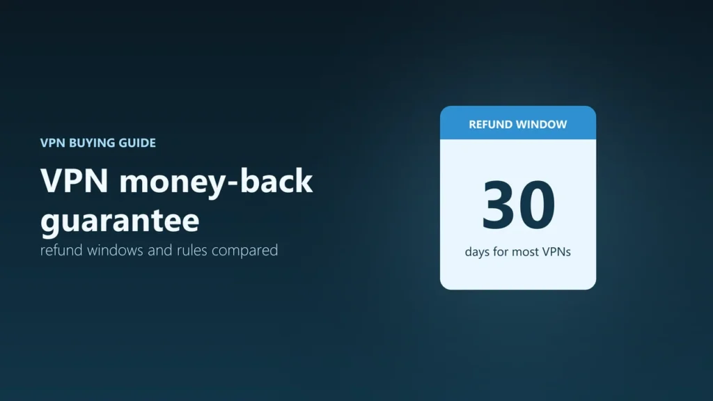Illustration of a card reading refund window, 30 days for most VPNs