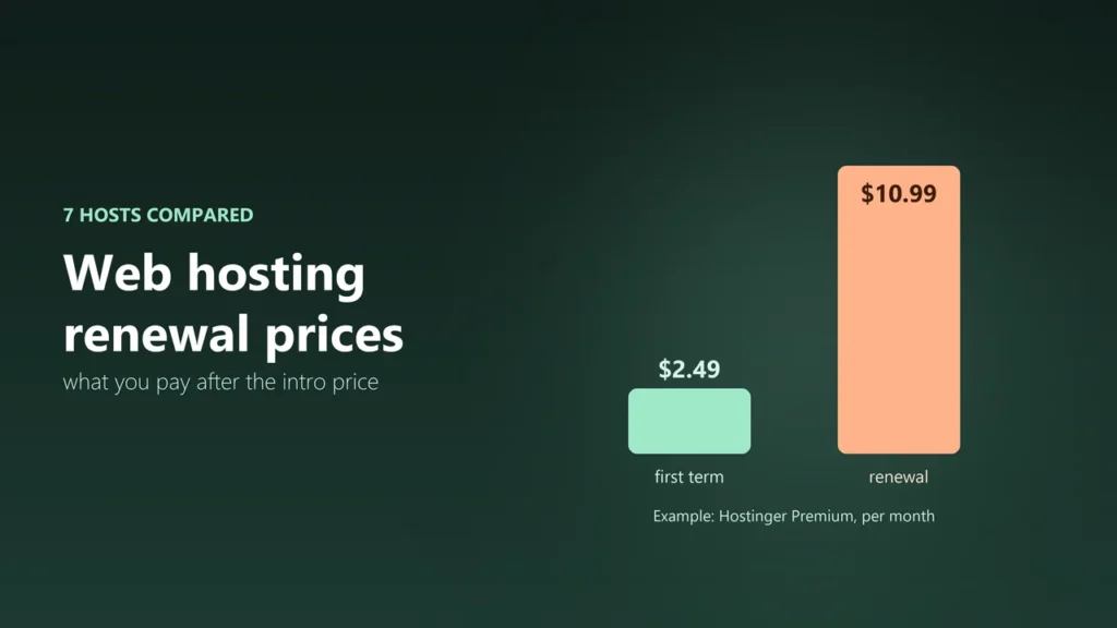 Bars drawn to scale: Hostinger Premium costs $2.49 a month in the first term and $10.99 a month at renewal